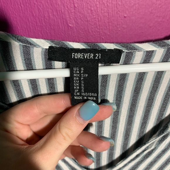 Grey and White Stripped Long Sleeve Dress - Picture 2 of 3